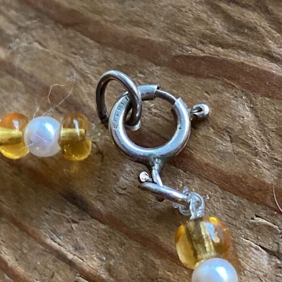 💛 925 Handmade Y2K Citrine Beads & Pearl Necklace - Picture 3 of 5